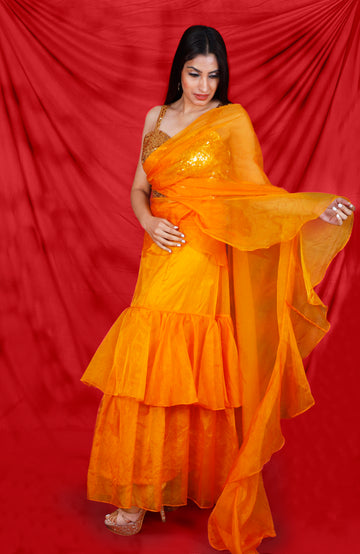 Miracolos Multitier Organza Saree with Ruffle pallu - RENT