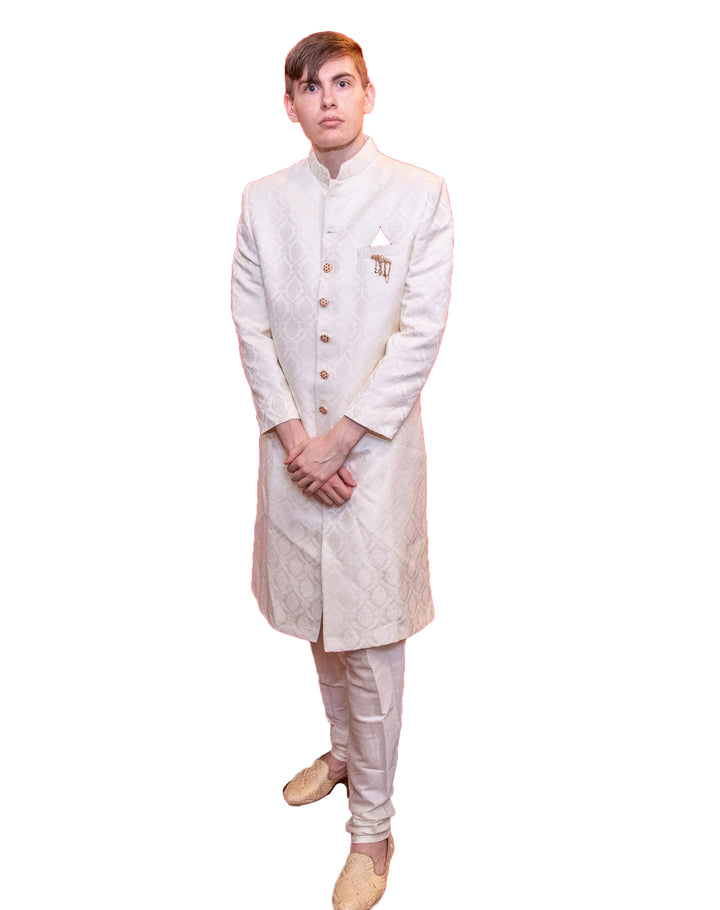 Classy Pearl white sherwani set - RENT