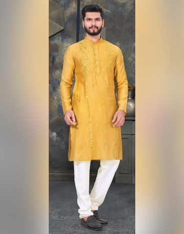 Men’s Ethnic Long Kurta in Silk Solid Pattern with Royal Appeal