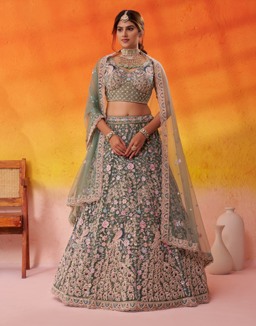 Premium Net Fabric Sequins Embroidery Lehenga & Blouse with Dupatta - Buy