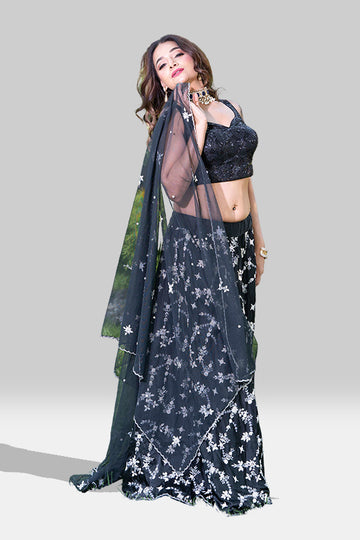 Timeless Black & White embroidery Lehenga Choli - Rent