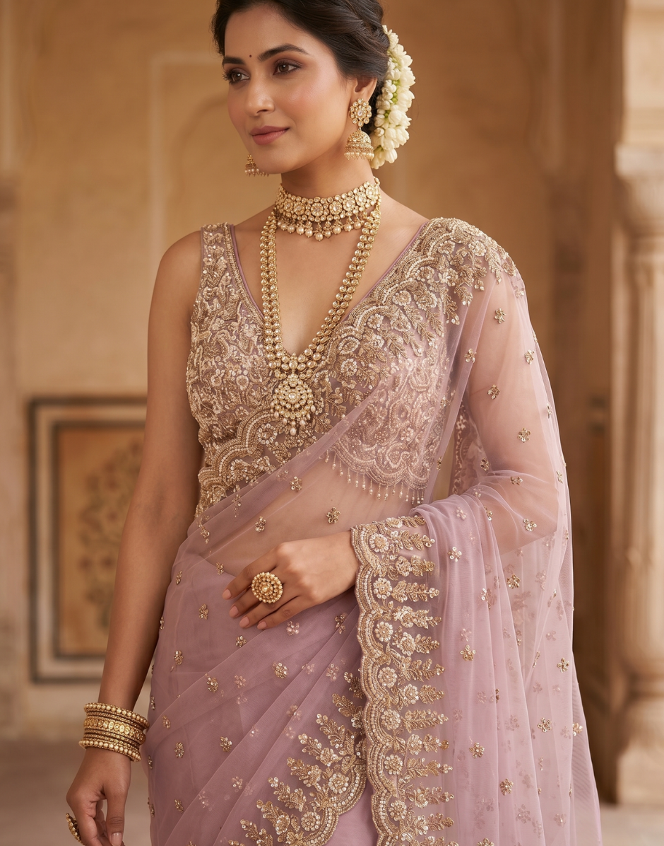 Luxury Party Wear Saree with Intricate Border Work