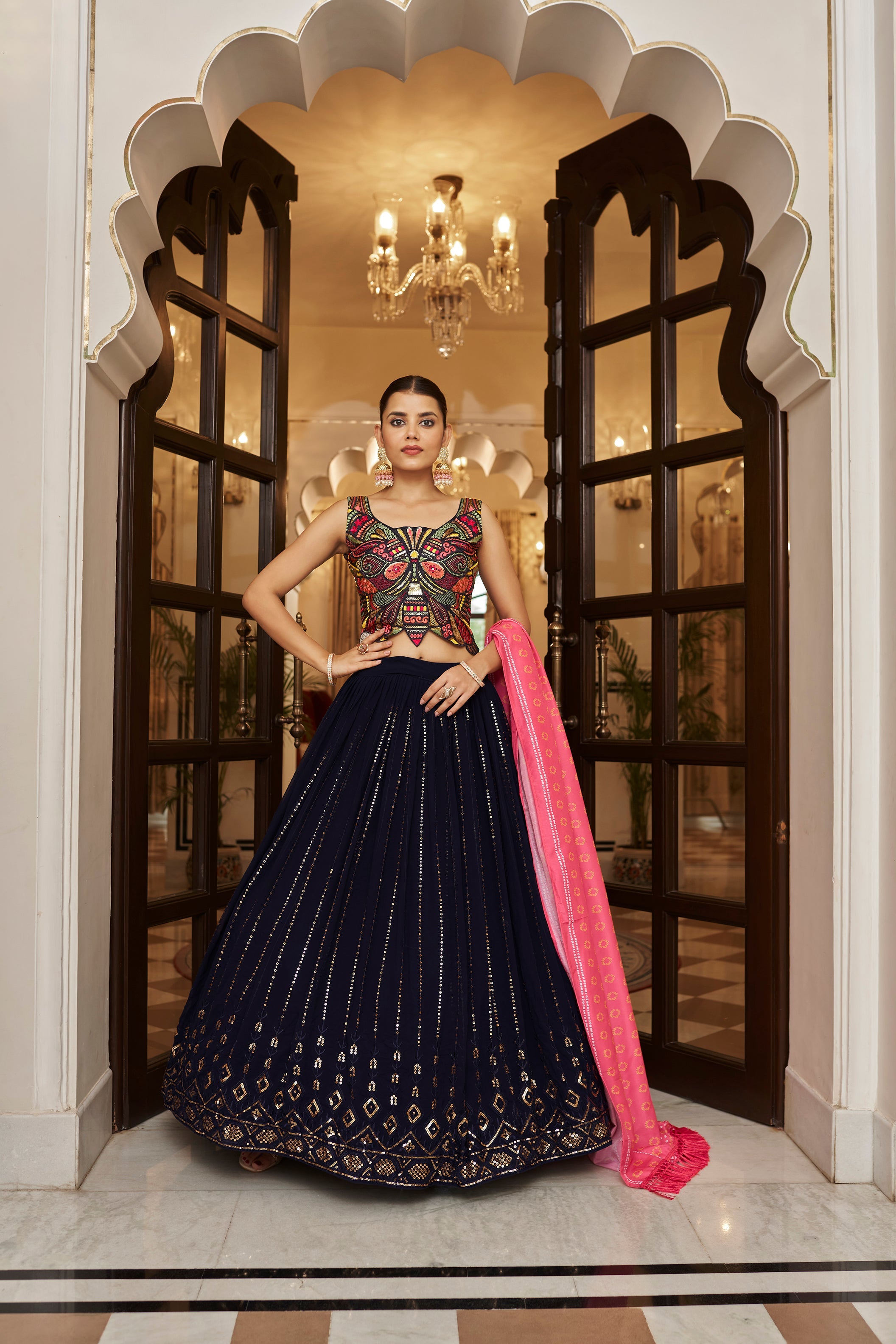 Buy Navy Blue Silk Lehenga with Silk Choli and Net Dupatta online -Andaaz  Fashion