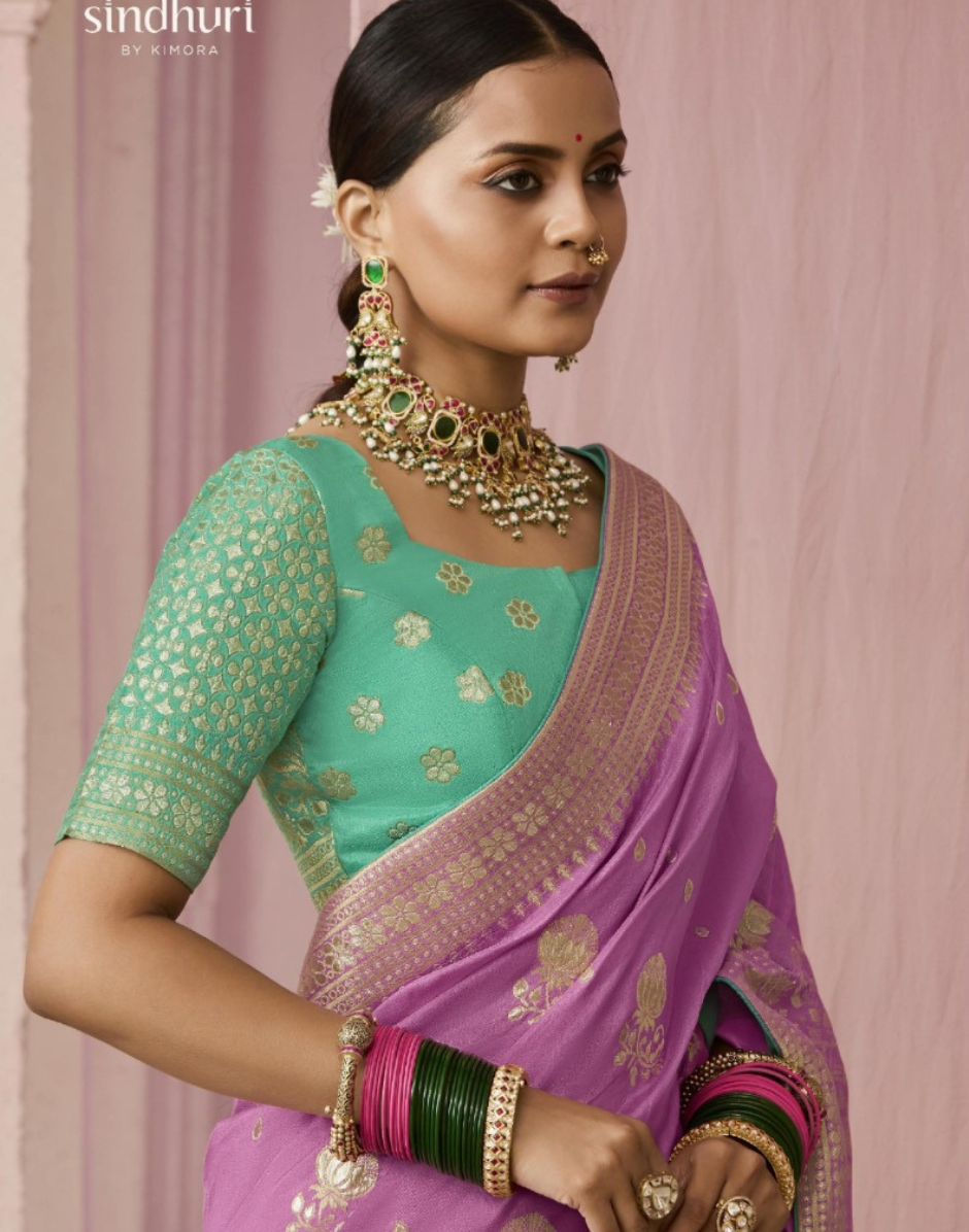 Designer Mauve Dola Silk Saree Featuring All Over Intricate Flower Weaving