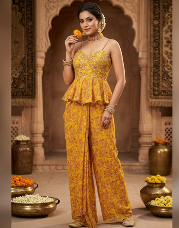 Ethnic Co-Ord Set for Women with Peplum Kurti & Dhoti Pants