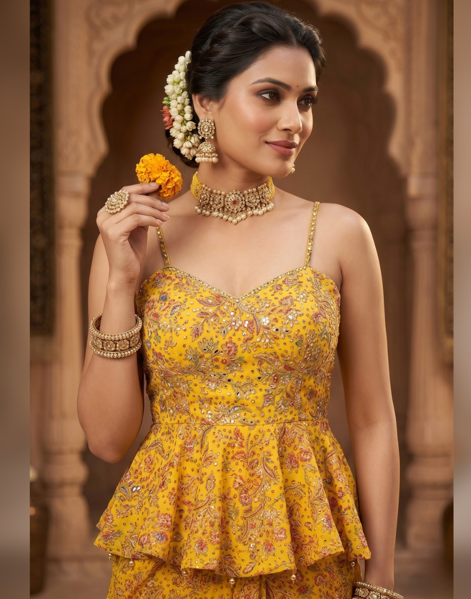 Ethnic Co-Ord Set for Women with Peplum Kurti & Dhoti Pants
