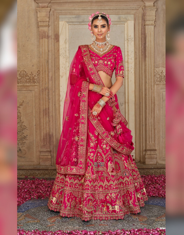 Opulent Pink Silk Lehenga for Brides with Intricate Khatli Embroidery - Buy