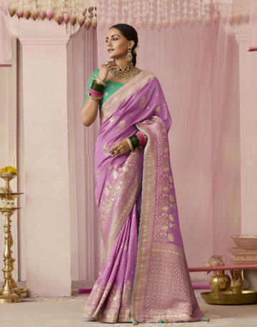 Designer Mauve Dola Silk Saree Featuring All Over Intricate Flower Weaving