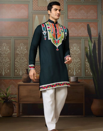 Classic Multicolor Embroidered Kurta Pyjama for Men Graceful Look for Every Occasion - Buy