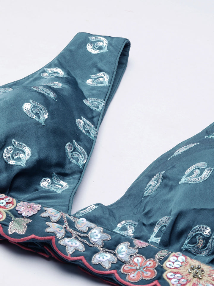 Teal Blue Chinon Sequins embroidery Semi-Stitched Lehenga choli & Dupatta - Rent
