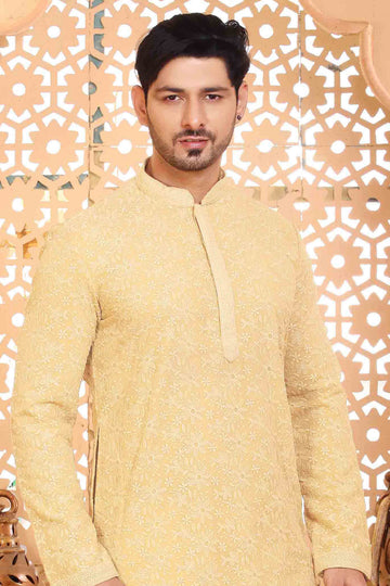 Light Yellow Embroidered Kurta Set for Haldi - RENT