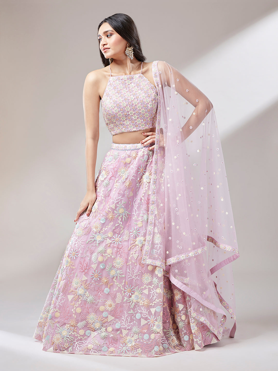 Pastel Multicolor  Designer  Lehenga  Choli  Set - Rent