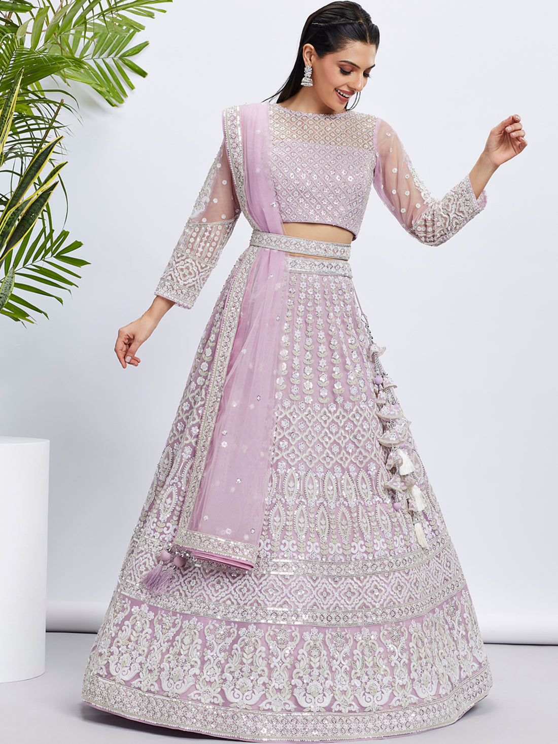 Stunning Lavender Georgette Lehenga Choli with Intricate Sequins  - Rent