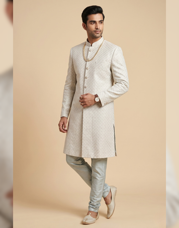 Elegant Ivory Jacquard Kurta Pyjama Set for Men Festive & Wedding Wear