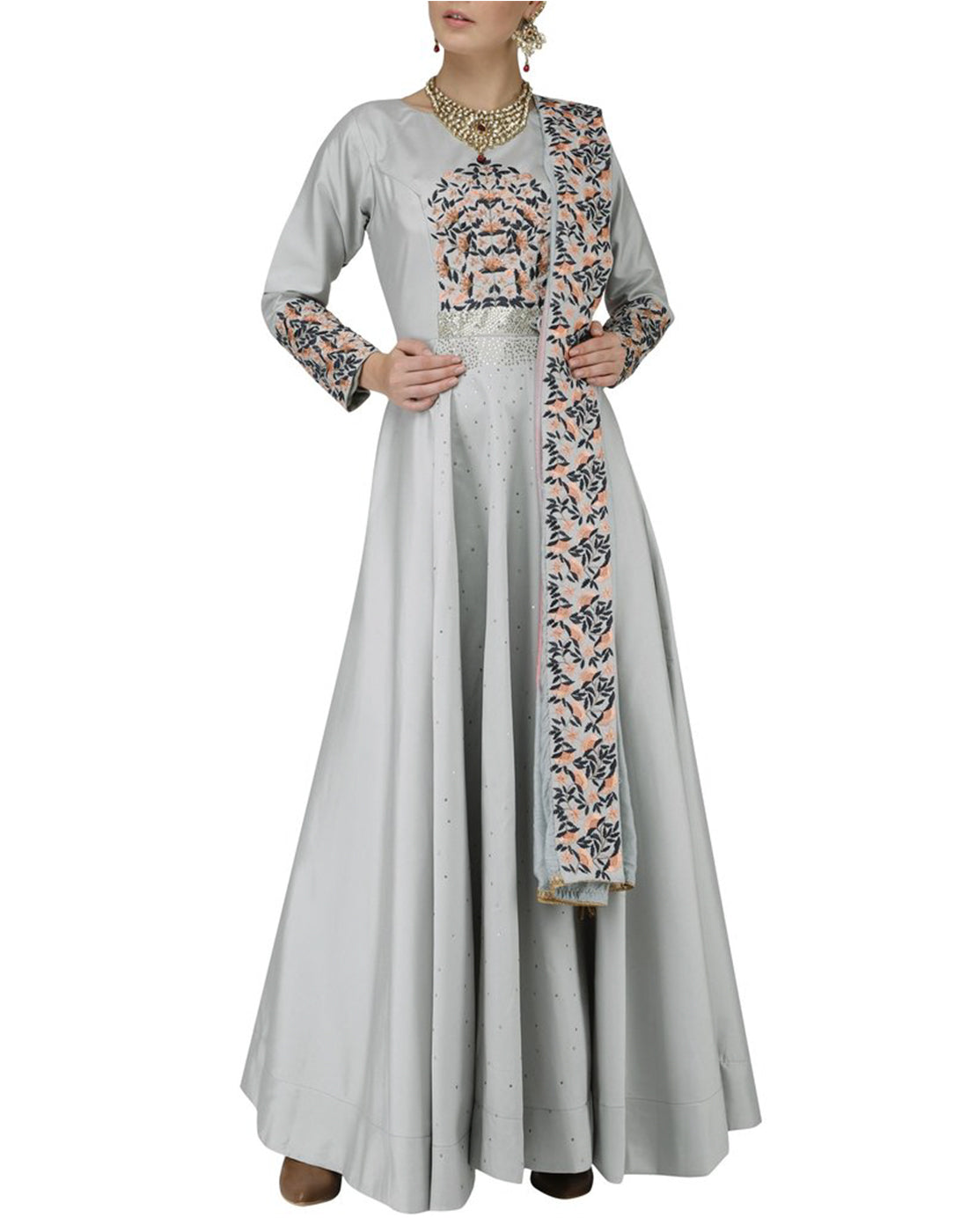 Rent Grey & Pink Anarkali-Women-Glamourental