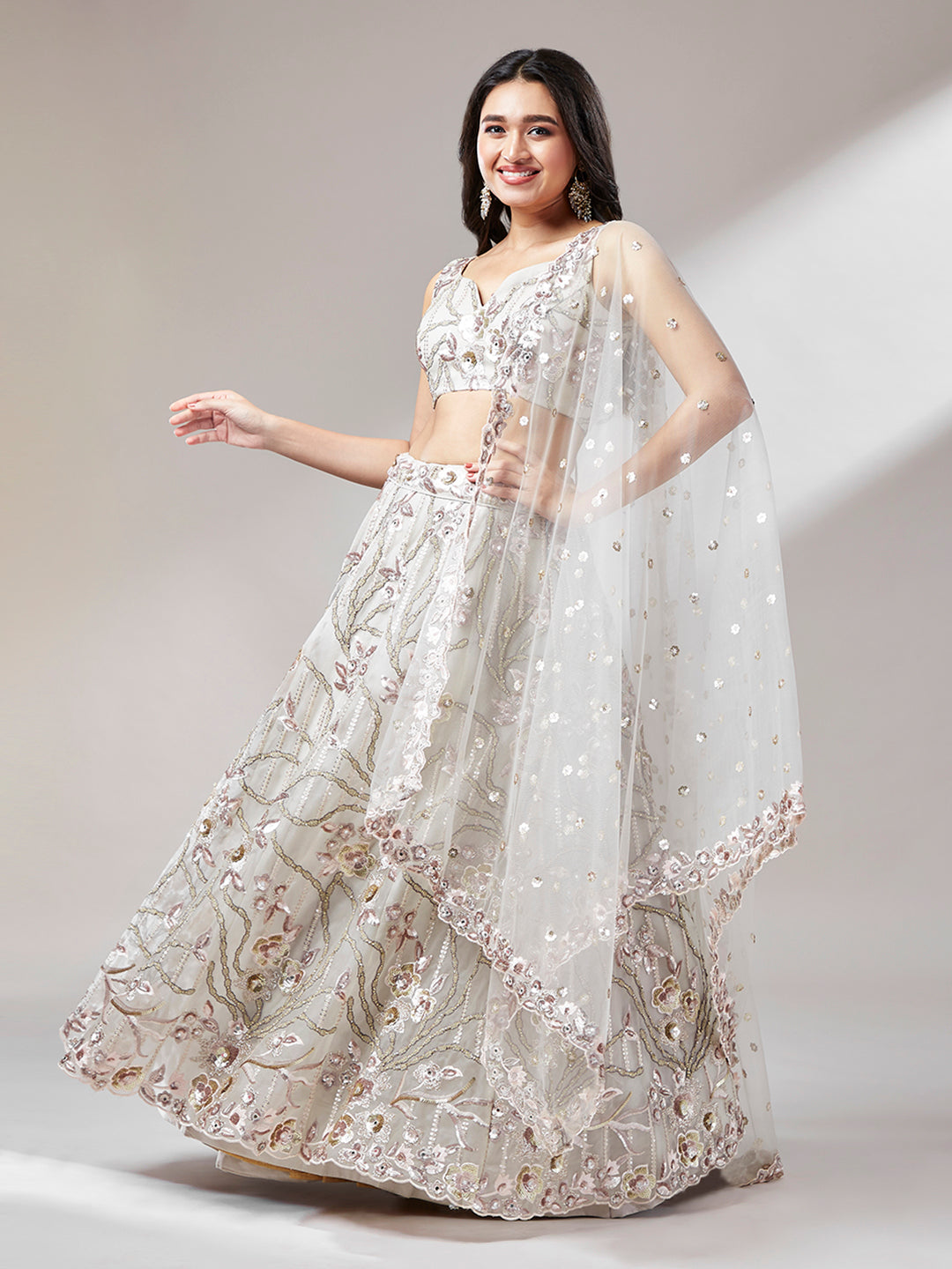 Pastel Grey Designer Lehenga Choli Set - Rent