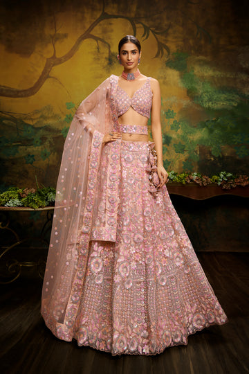 Stylish Designer Dusty Multicolour Silk  Lehenga Set - Rent