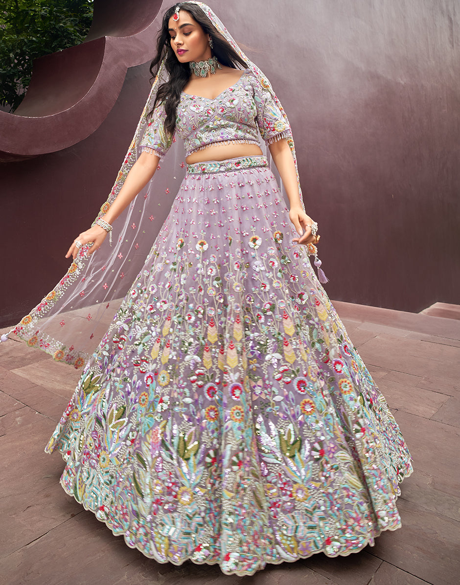 Opulent Net Lehenga Choli with Zarkan & Heavy Sequin Embroidery and Dupatta