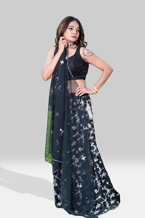 Timeless Black & White embroidery Lehenga Choli - Rent