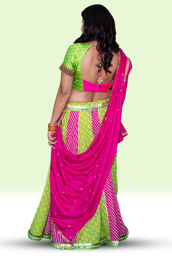 Parrot Green and Pink Navratro  Chaniya Choli - Rent