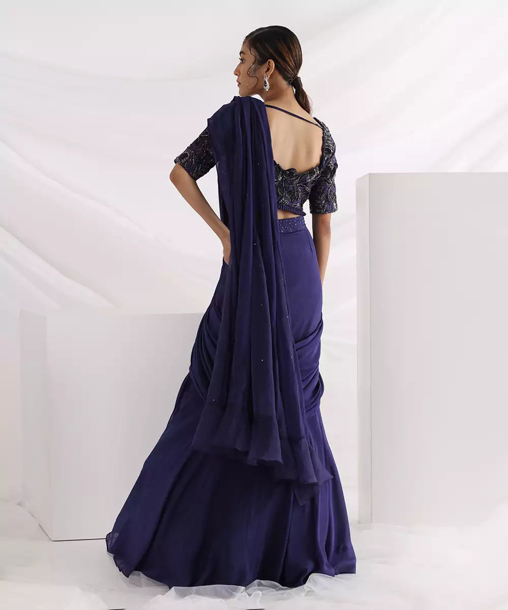 Smriti Apparel's Classy Ultramarine draped saree set - Rent