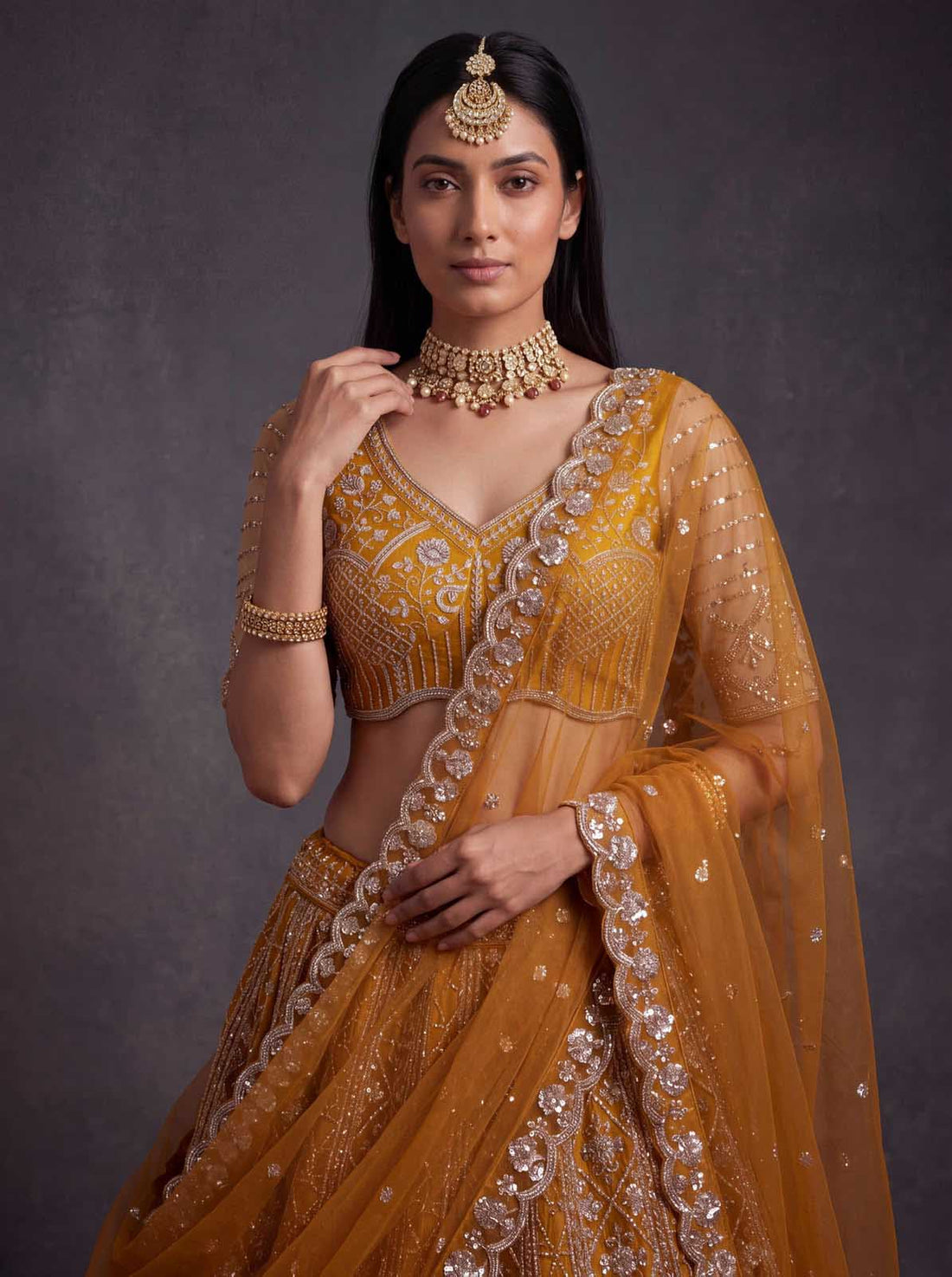 Rust Orange Designed Wedding Wear Lehenga Choli - RENT