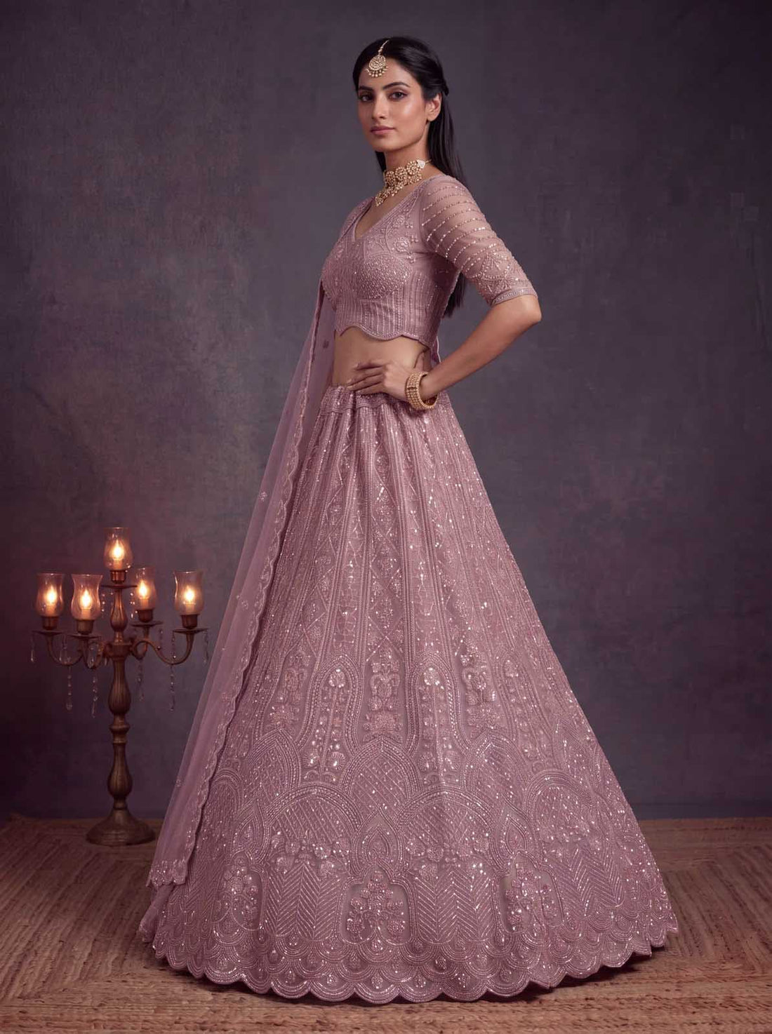Pink Designed Wedding Wear Lehenga Choli for Reception - RENT
