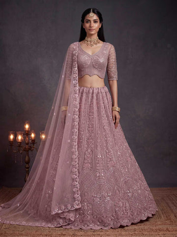 Pink Designed Wedding Wear Lehenga Choli for Reception - RENT