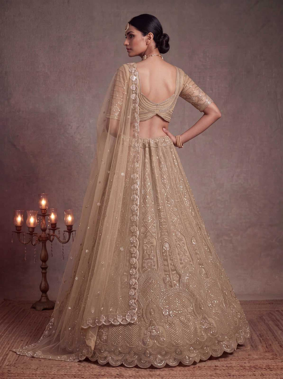 Gold Designed Wedding Wear Lehenga Choli for Reception - RENT