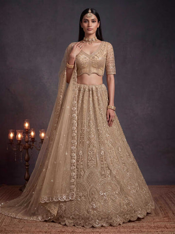 Gold Designed Wedding Wear Lehenga Choli for Reception - RENT