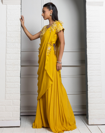 Yellow Blossom Drape Pant Set