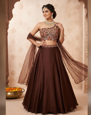 Authentic Embroidered Lehenga Choli Set with Organza Dupatta