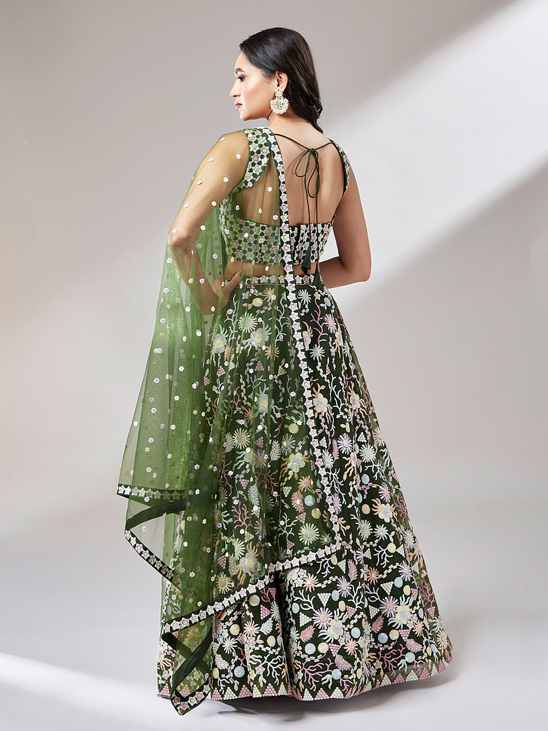 Stunning Olive Sequins Embroidered Lehenga Choli with Coordinating Dupatta