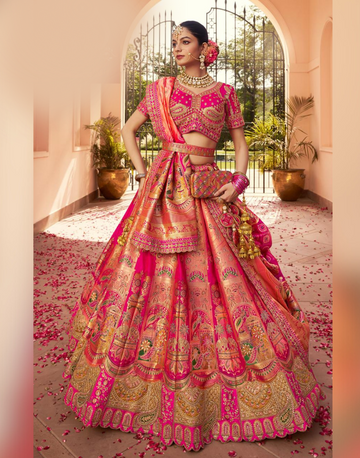 Pink Silk Lehenga for Weddings & Festive Wear Zarkan Embroidery, Sequin Work, Belt & Latkan - Buy