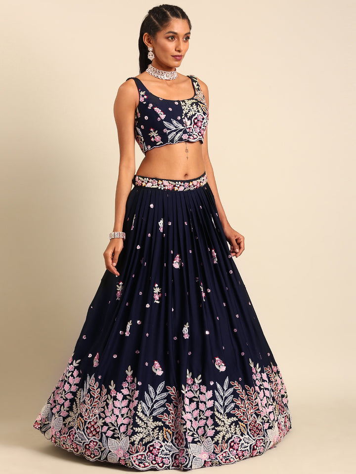 Navy Blue Colored Lehenga with Pink Dupatta Timeless Elegance for Every Celebration - Rent