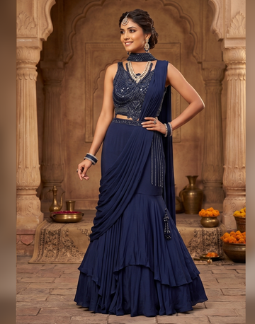 Designer Embellished Draped Lehenga Saree Set for Women