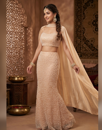 Pearl Radiance Mermaid Co-Ord Set with Drape Dupatta