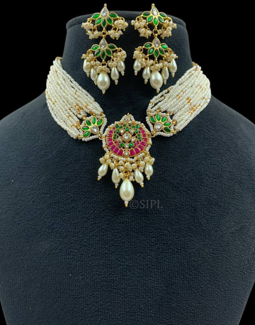 Royal Red & Green Kundan Pearl Choker and Earrings Set Perfect for Brides & Festivals