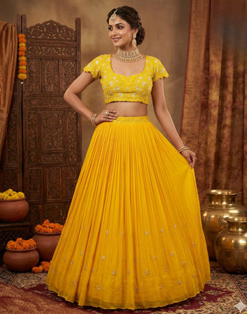 Traditional Pleated Lehenga with Embellished Blouse