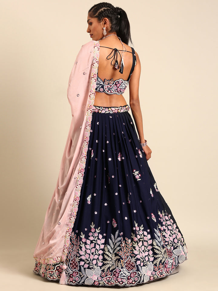 Navy Blue Colored Lehenga with Pink Dupatta Timeless Elegance for Every Celebration - Rent