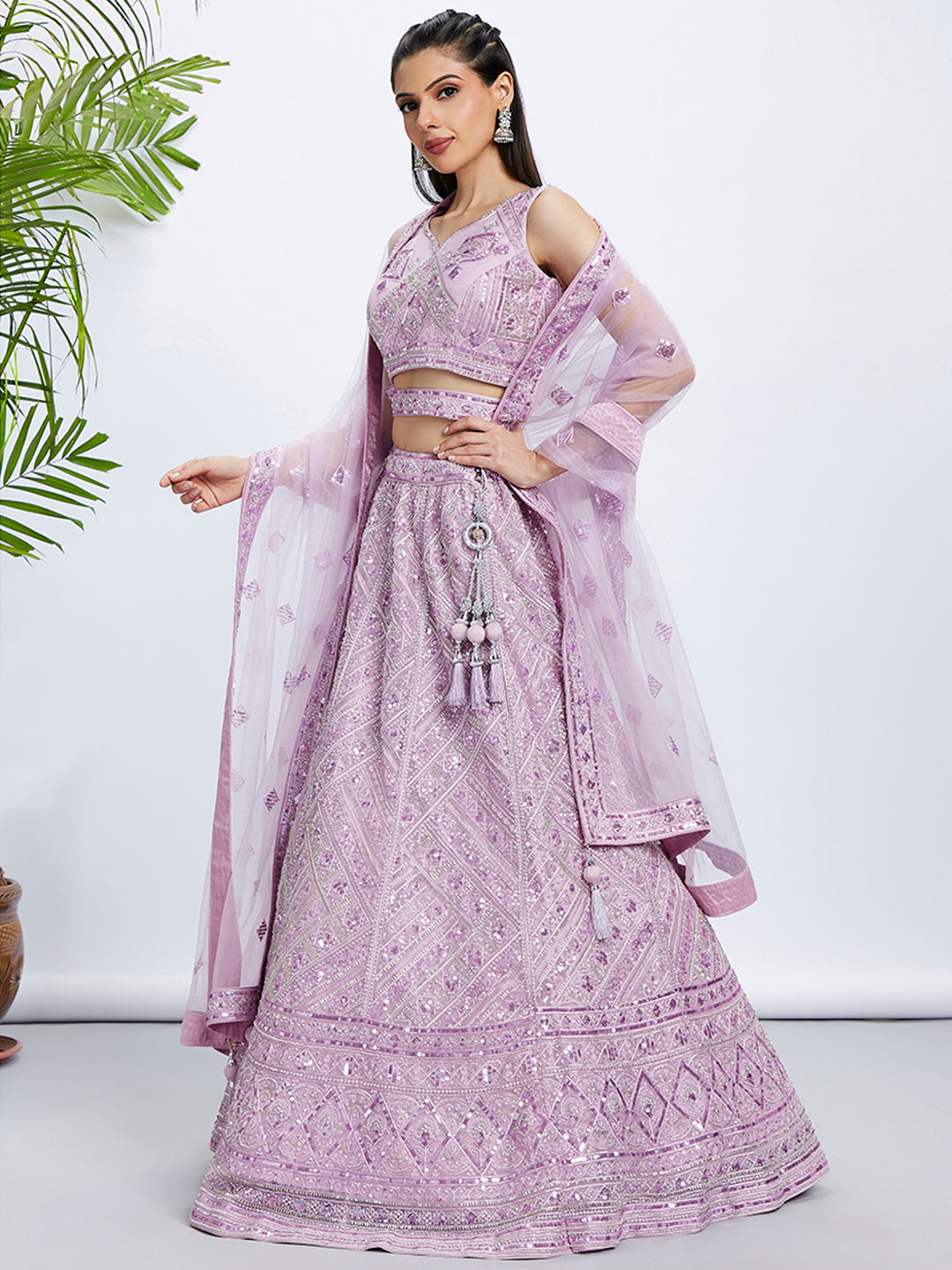 Lavender Blush-Colored Lehenga With Net Dupata : Timeless Elegance for Every Celebration