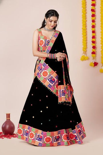 Heavy Rayon Black Color Lehenga Choli for Navratri  - Rent