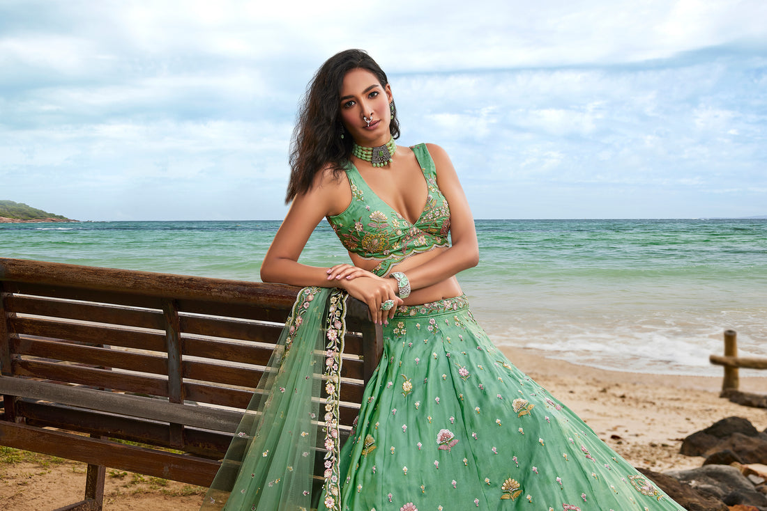 Seagreen Colored Lehenga: Timeless Elegance for Every Celebration - Rent