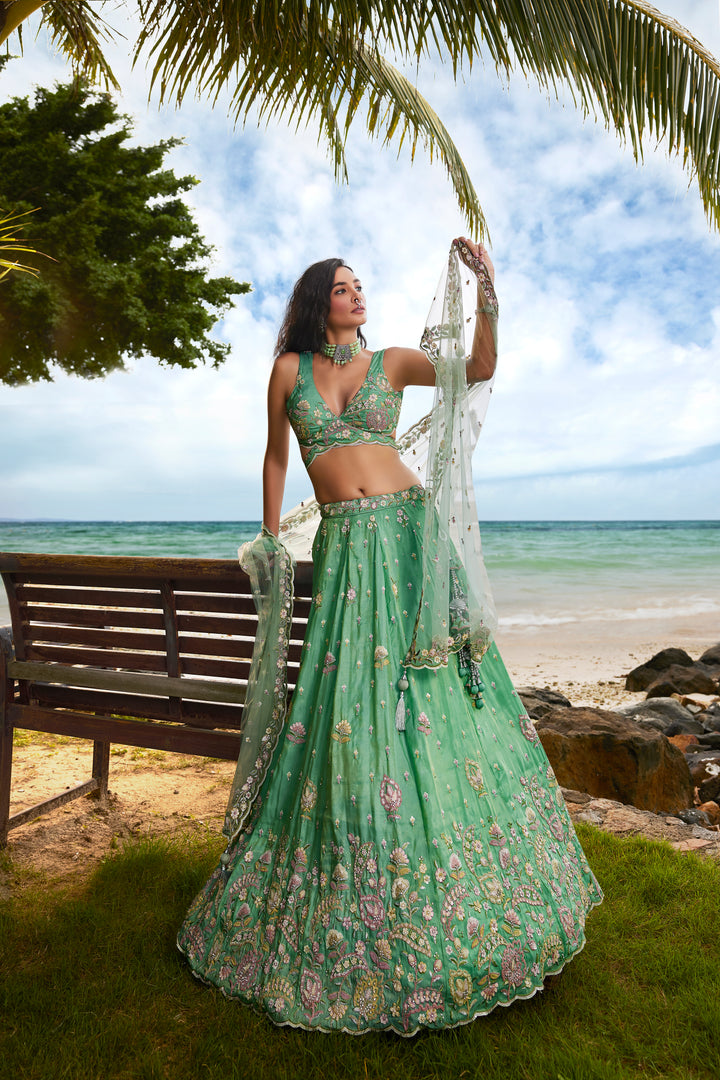 Seagreen Colored Lehenga: Timeless Elegance for Every Celebration - Rent