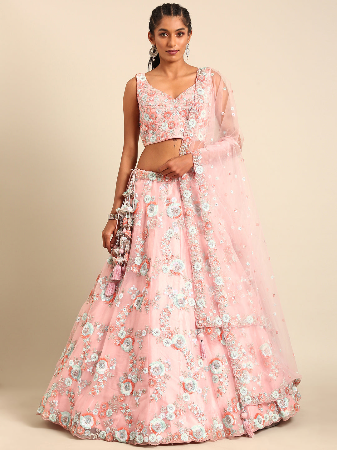 Pink Colored Lehenga with Net Dupata : Timeless Elegance for Every Celebration - Rent