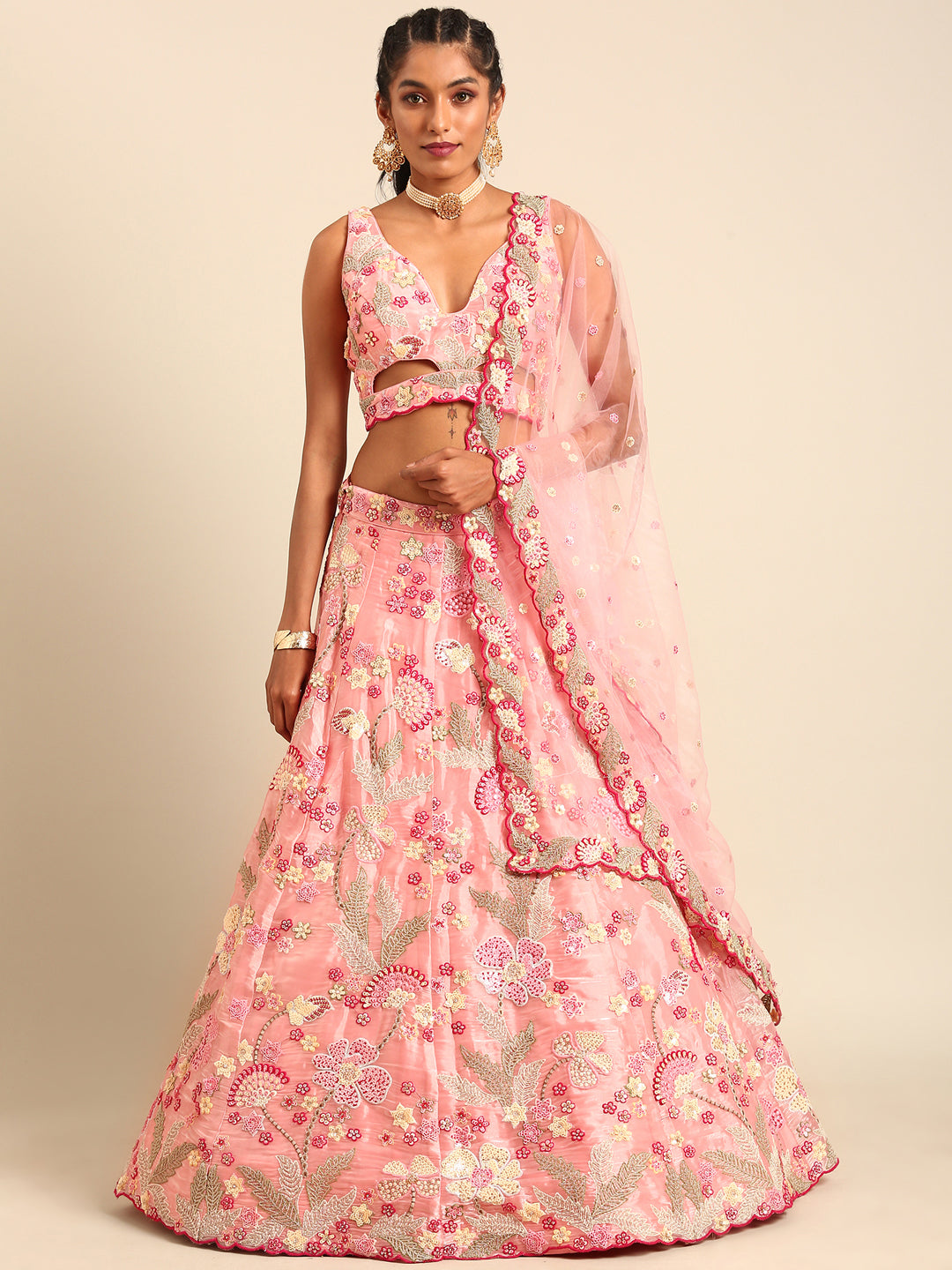 Pink With Net Dupata Colored Lehenga: Timeless Elegance for Every Celebration - Rent