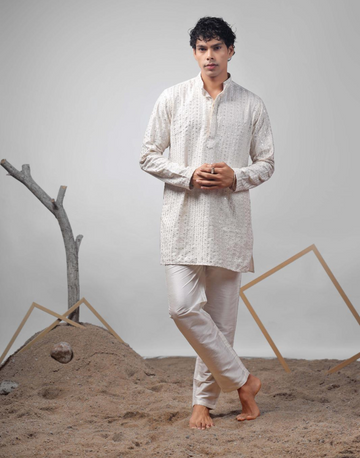 Pure Elegance White Art Silk Kurta Pyjama Set with Embroidery for Special Occasions - Buy