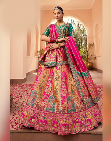 Elegant Pink Silk Lehenga Set Zarkan & Sequin Embroidery with Belt and Latkan Accents - Buy