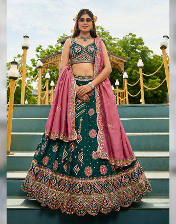 Glam Georgette Lehenga Set with Sequin, Coding & Thread Work with Dupatta - Buy