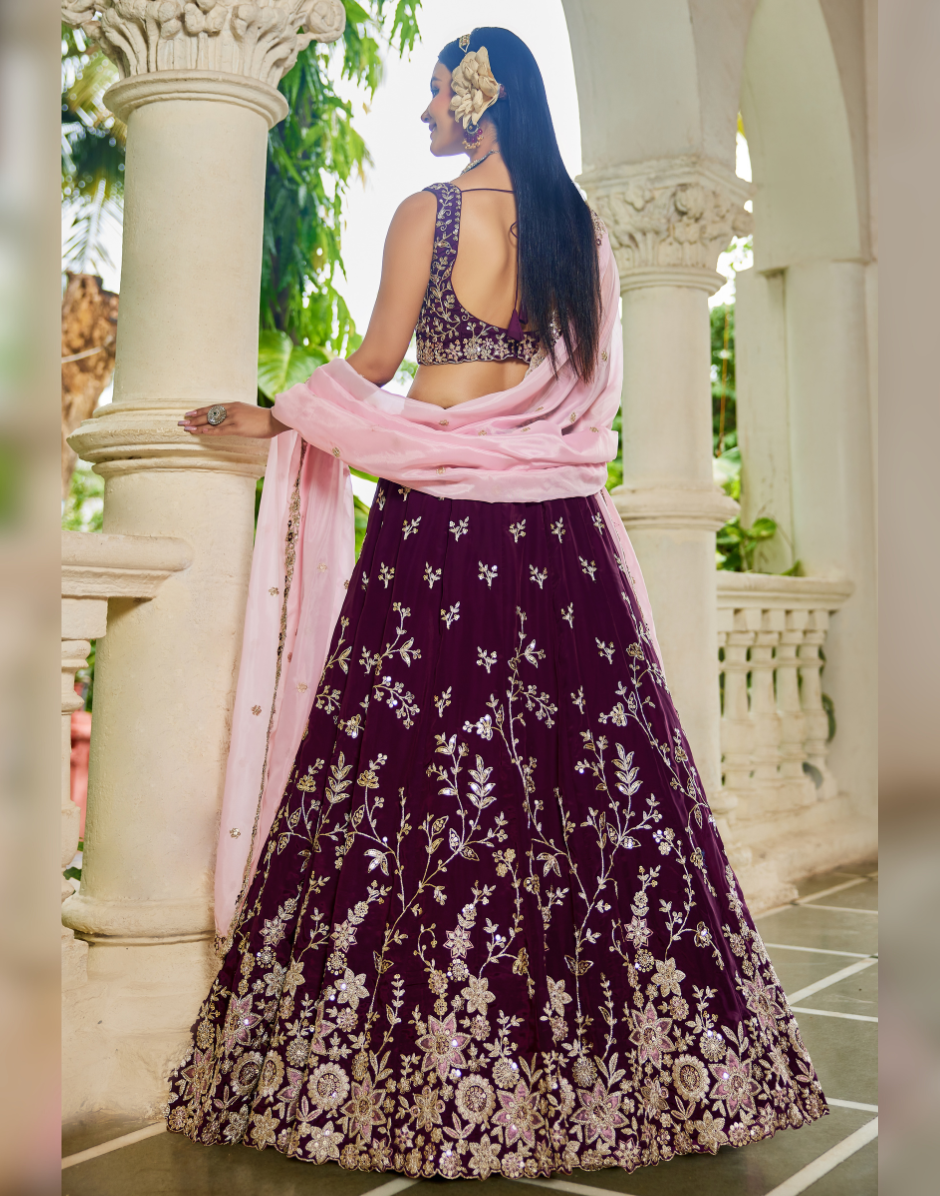 Organza Lehenga Choli with Coding, Sequin & Thread Embroidery Dupatta Included - Buy